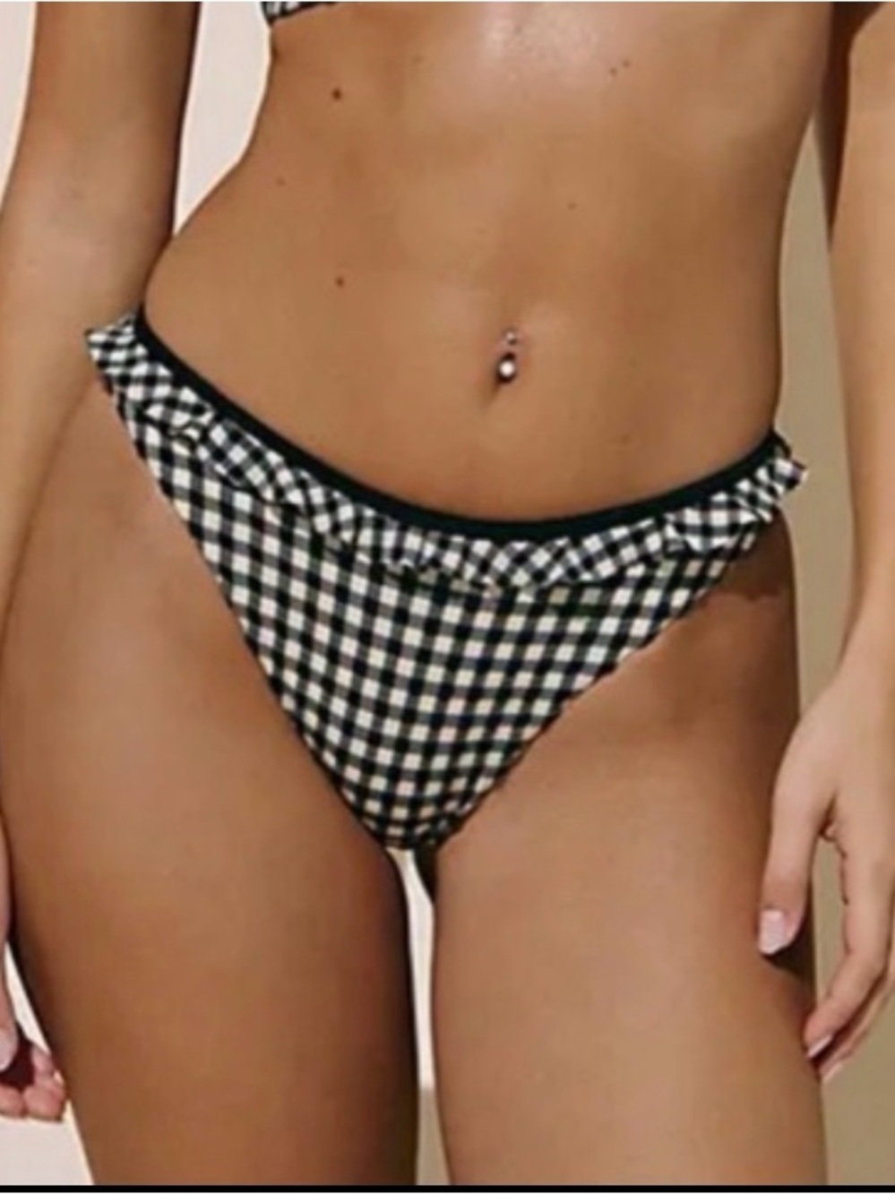 Juillet Sloane Black and White Tuxedo Gingham Bikini Bottom Ruffe Sz Large